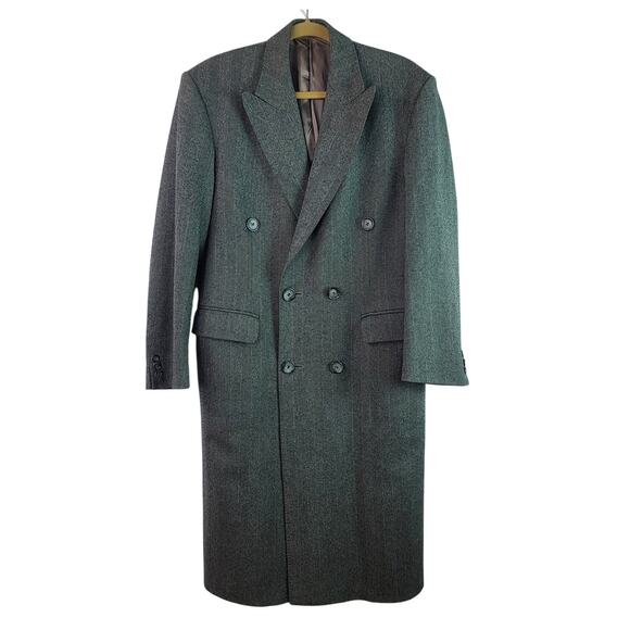 Burberry England Gray Wool Double Breasted Vintage Top Coat Men's 36 - Picture 2 of 7